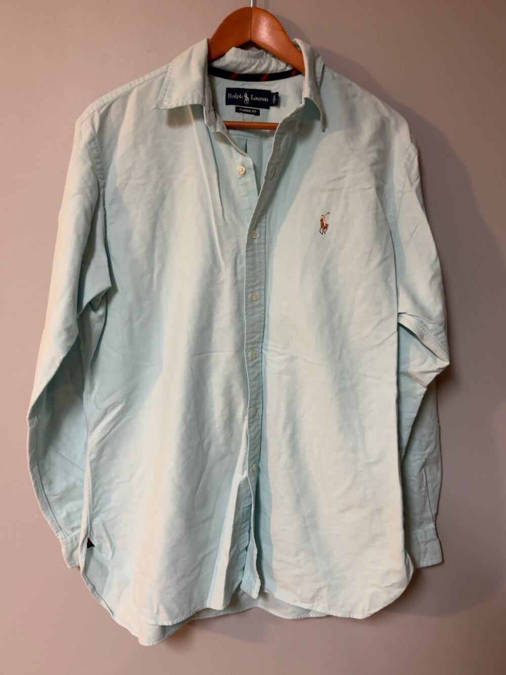 Polo Ralph Lauren Mens L Classic Fit Oxford Shirt Light Blue Pony Button Down
